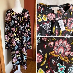 NWT LOFT Silky Floral Print Long Sleeves Polyester Shirt Dress Size 16
